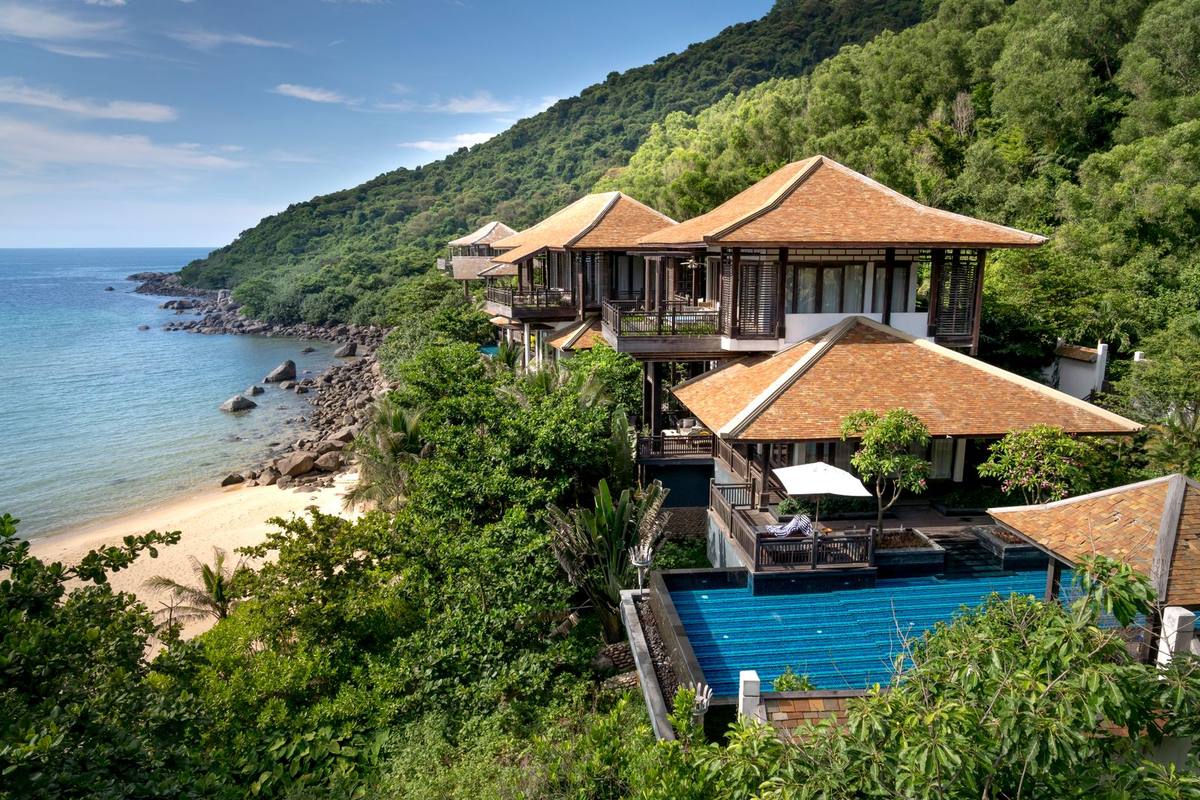 Private villa pool at golden hour
